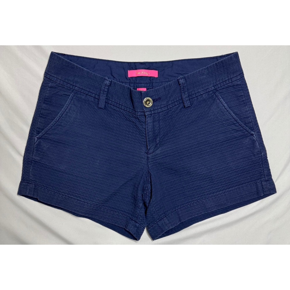 Lilly Pulitzer The Callahan Navy Blue Seersucker Cotton Shorts Women Size 4